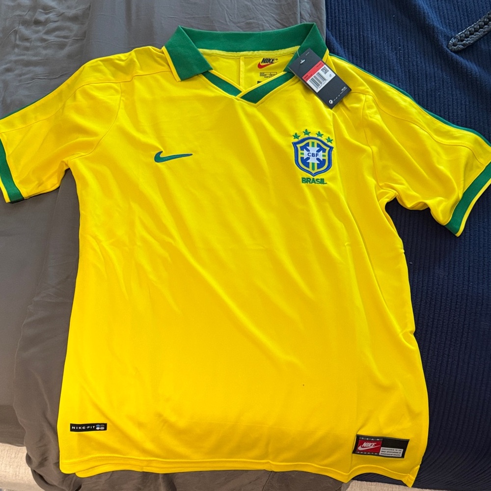 Nike Yellow and Green Brazil Soccer Shirt